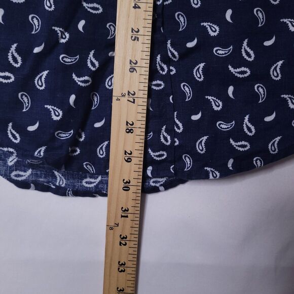 Onia Linen Shirt Mens Small Navy Paisley AOP Casual Beach - Picture 6 of 11